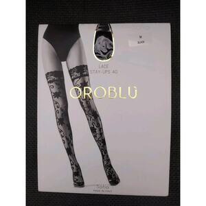 Oroblu Stockings Womens Medium Black Lace Stay-Ups 40 Den Sofia Italy Leggings